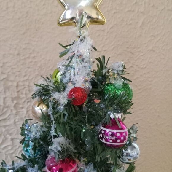 14" Predecorated Prelit Christmas Tree. One-of-a-kind colorful xmas Art - Picture 9 of 10